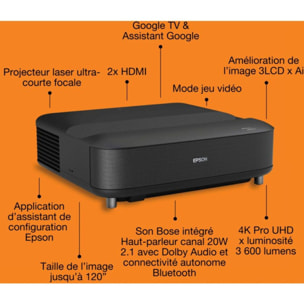 Vidéoprojecteur home cinéma EPSON EH-LS670B 2025 4K PRO UHD, Google TV