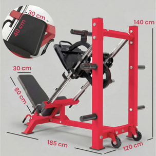Presse à cuisses leg press machine pro 455kg compatible disques 25/50mm noir rouge