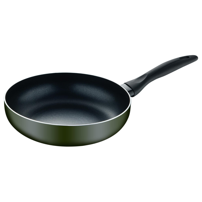 Sartén en aluminio prensado verde, antiadherente y ligera para cocina diaria