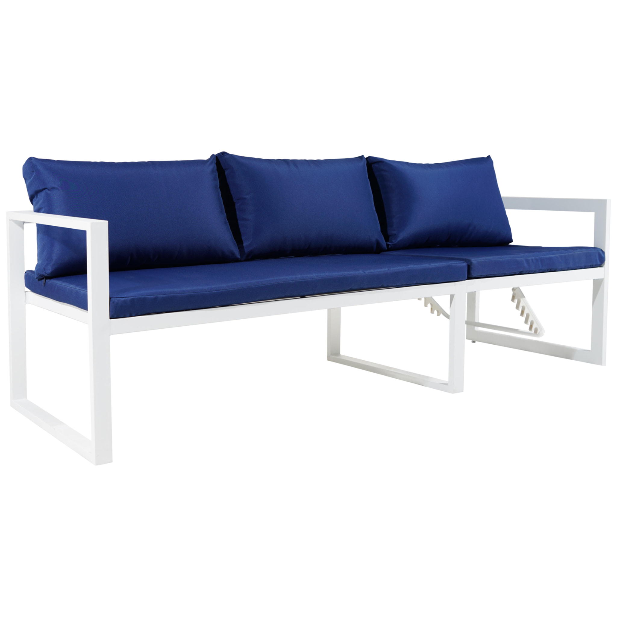 Salon de jardin modulable IBIZA en tissu bleu 4 places - aluminium blanc