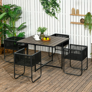 Ensemble salon de jardin encastrable 4 personnes 5 pièces - coussins déhoussables - métal résine filaire noir gris