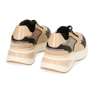 Sneakers camel in microfibra, zeppa 5 cm