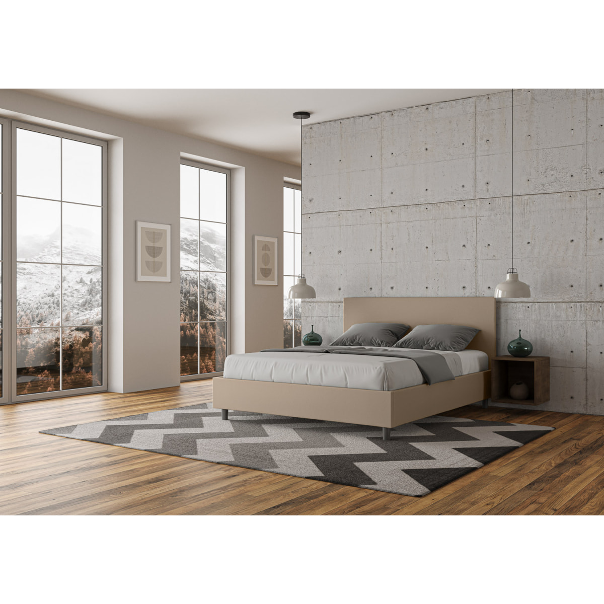 Letto matrimoniale con rete imbottito 160x200 similpelle tortora Adele