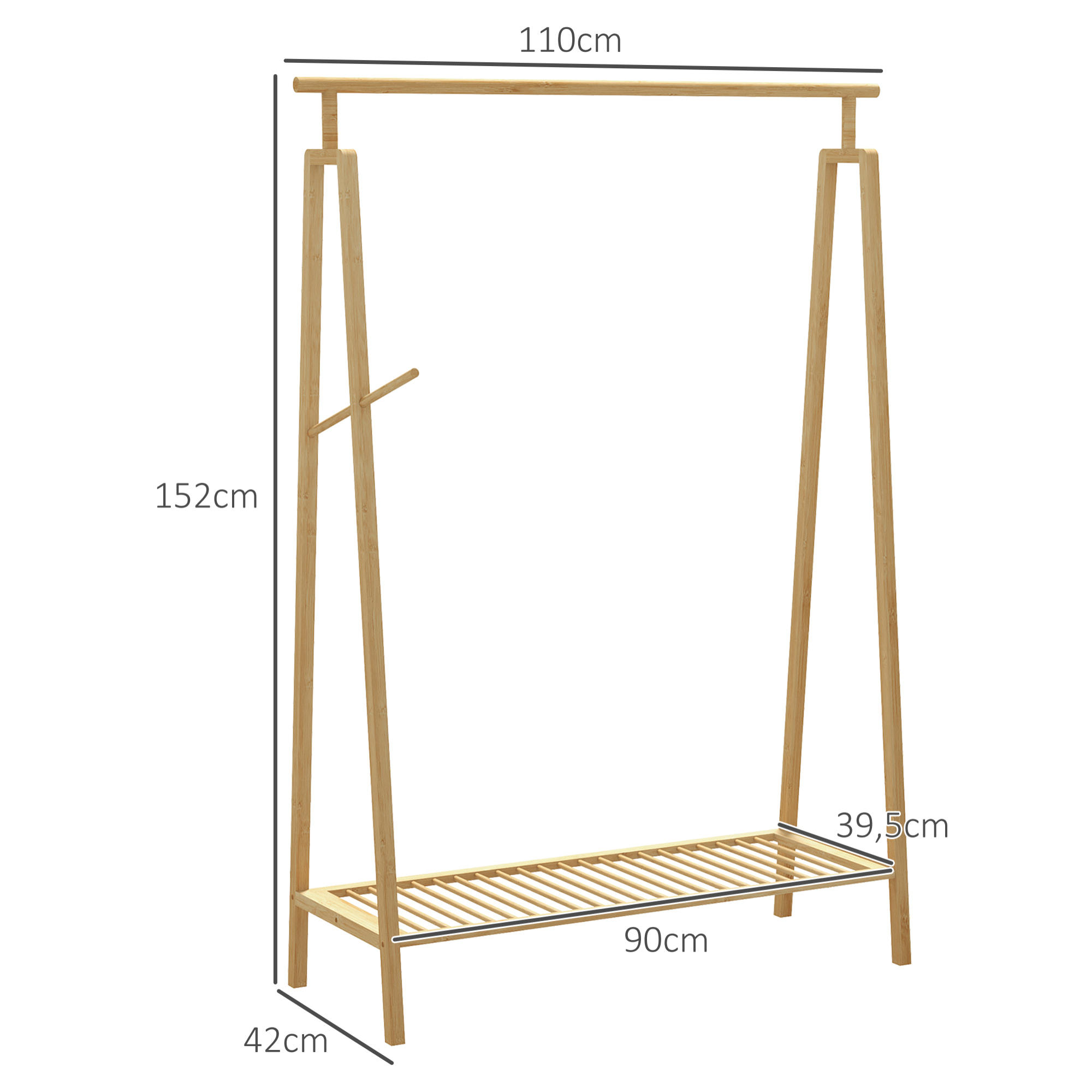 Portant pour vêtement en bambou - penderie avec étagère à chaussures