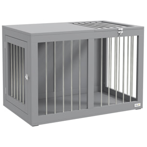 Cage chien intérieure niche pour chien 2 portes verrouillables 80 x 50 x 56,5 cm gris