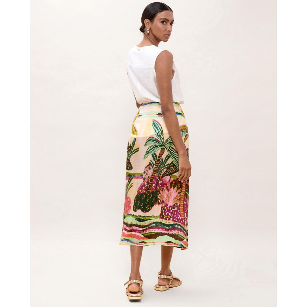 Gonna con stampa di palme multicolore