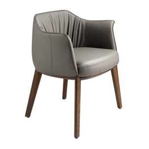 Silla Angel Cerdá con reposabrazos con asiento y respaldo tapizados en polipiel griss patas de madera en nogal 64x56x73cm