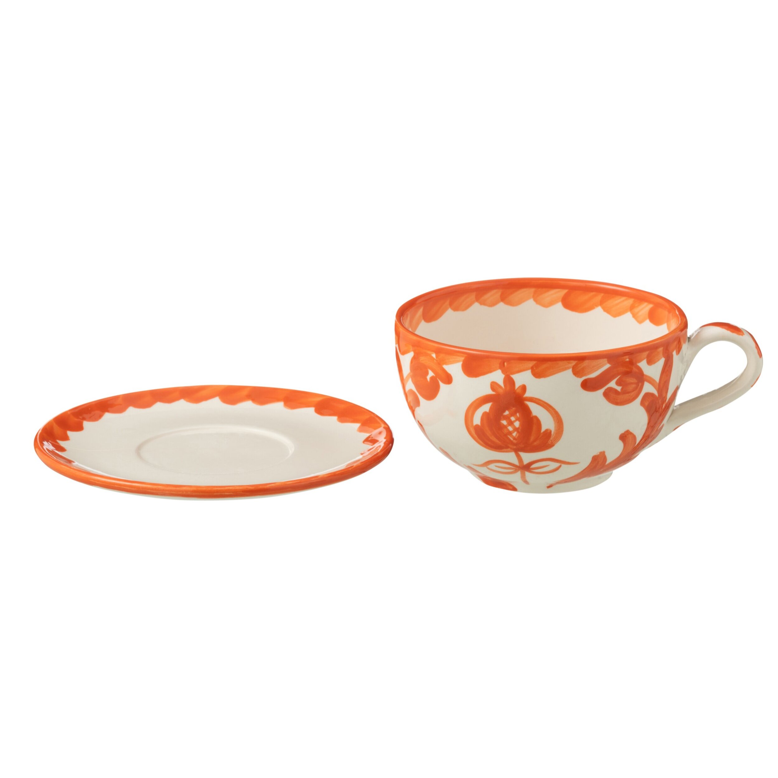 J-Line tasse + sous-tasse Granada - céramique - blanc/orange