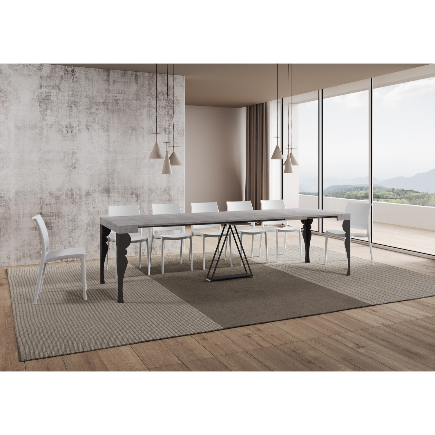 Consola extensible 90x40/300 cm Riza cemento estructura antracita