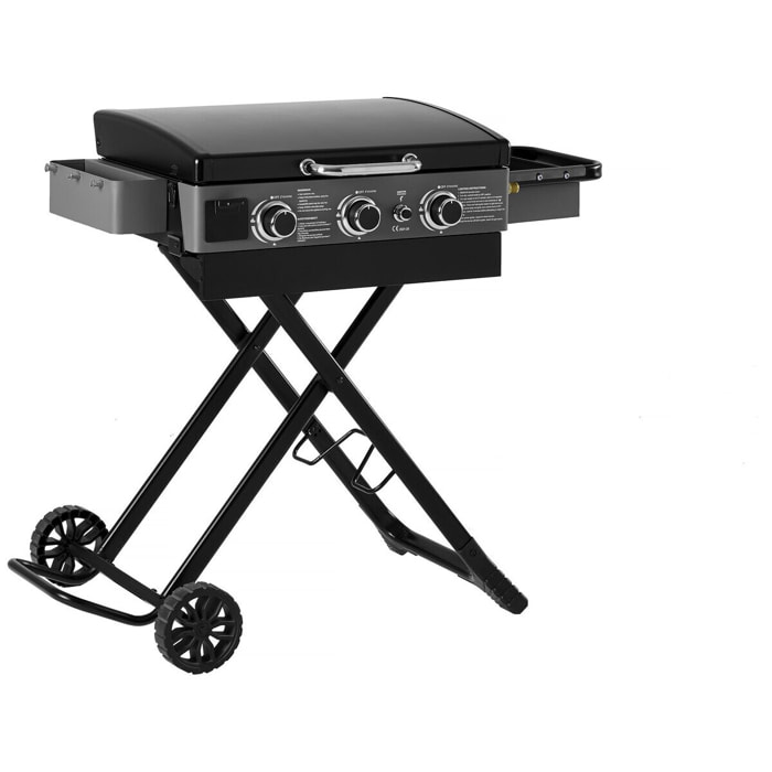Plancha à gaz avec chariot pliable et portable "Firo" - 7,5 kw - Noir