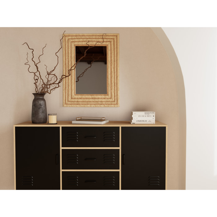 Tribeca - buffet bas - effet bois et métal noir - 3 tiroirs et 2 portes - 140 cm - Bois / Noir