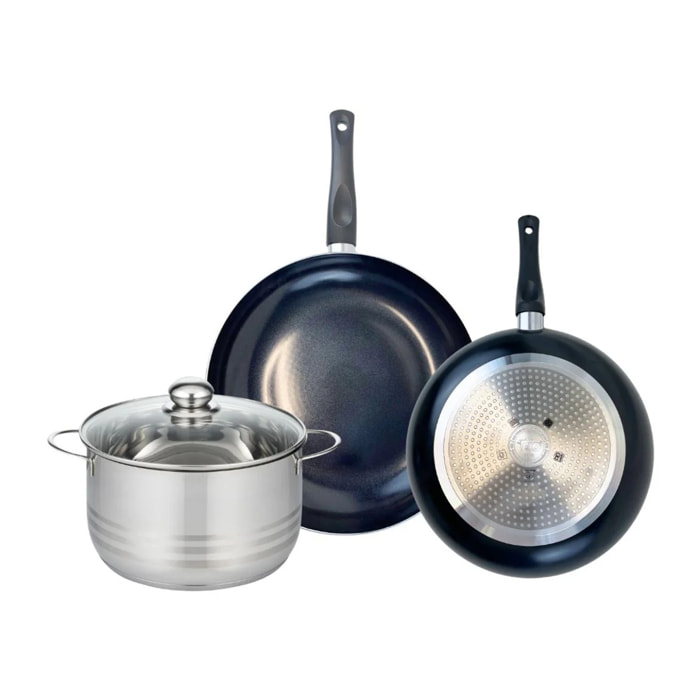 Ensemble de 2 Poêles de cuisson 28 et 32 cm et 1 faitout 24 cm Elo Prima Brillant