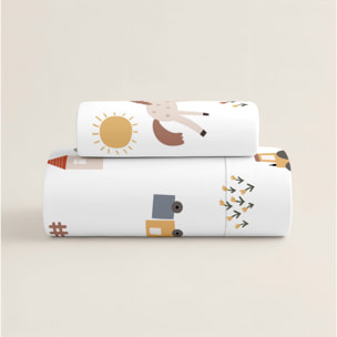 Cool Kids - Funda Nórdica Estampada - Reversible - Infantil - Cierre Solapa - 100% Algodón - Incluye 1 Funda de Almohada - Cuna/Maxicuna - Farm Life