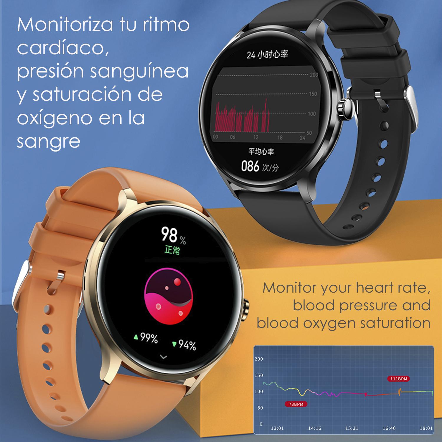 Smartwatch QS80 con chiamate BT, notifiche push. Monitor per lo sport e la salute, termometro.