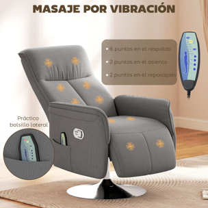 Sillón Relax Reclinable con Reposapiés Sillón de Masaje con 10 Puntos de Masaje Giratorio 360° Mando a Distancia Butaca Reclinable para Salón Oficina Gris