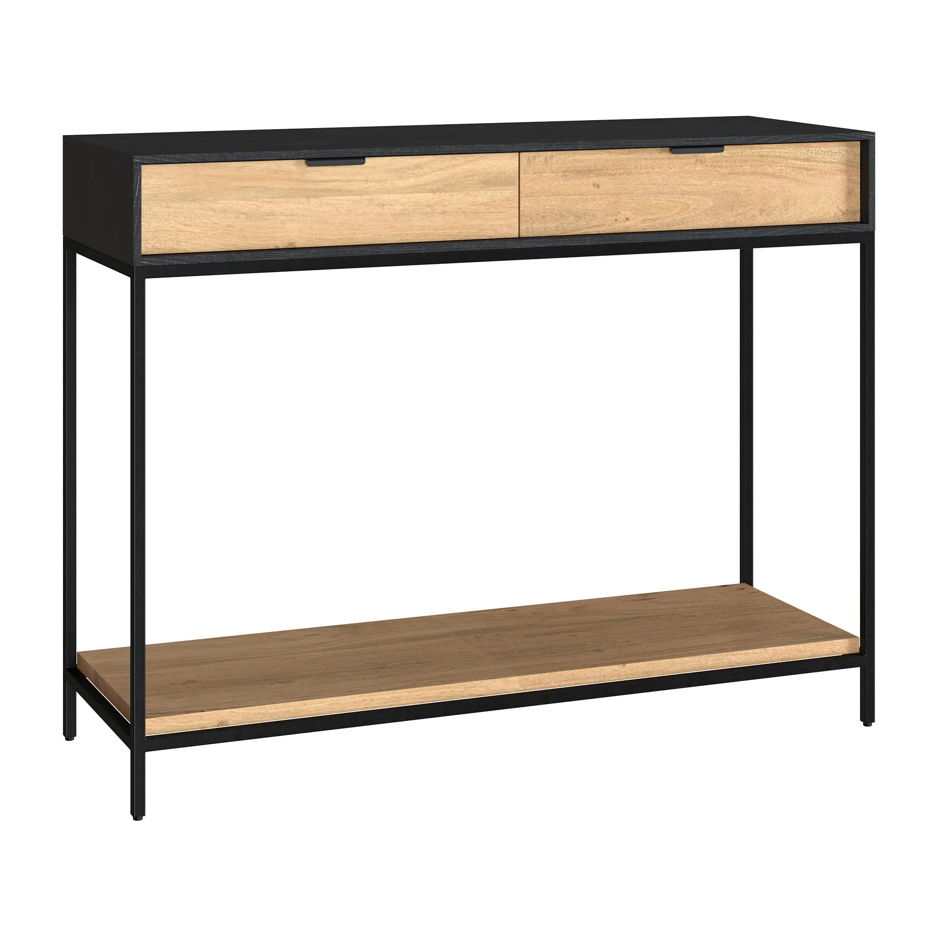 Console 2 tiroirs en bois d'acacia et pieds en métal noir - Jakson
