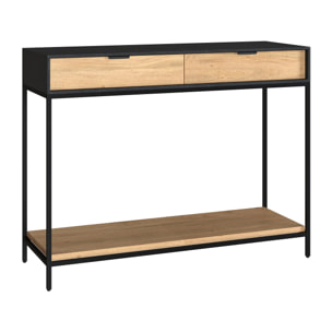 Console 2 tiroirs en bois d'acacia et pieds en métal noir - Jakson