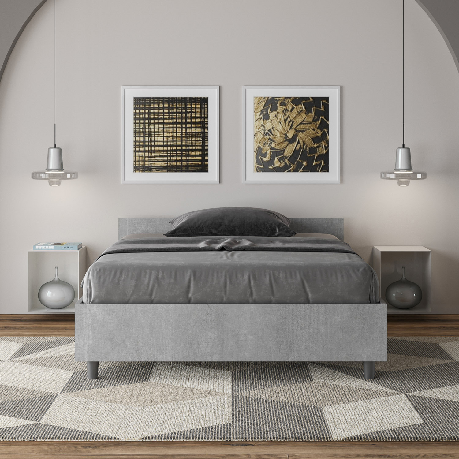 Letto una piazza e mezza contenitore 120x190 cemento Nuamo
