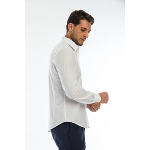 Camicia Uomo 1 Bottone Italiano Slim Popeline Stretch Unito Bianco