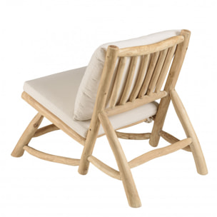 WILL - Fauteuil lounge en branches de teck naturel coussin blanc WILL