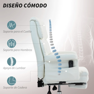 Silla de Oficina con 6 Puntos de Masaje Silla de Masaje Giratoria Silla de Escritorio con Reposapiés Retráctil Altura Ajustable Control Remoto y Soporte Lumbar Tejido de PU Blanco