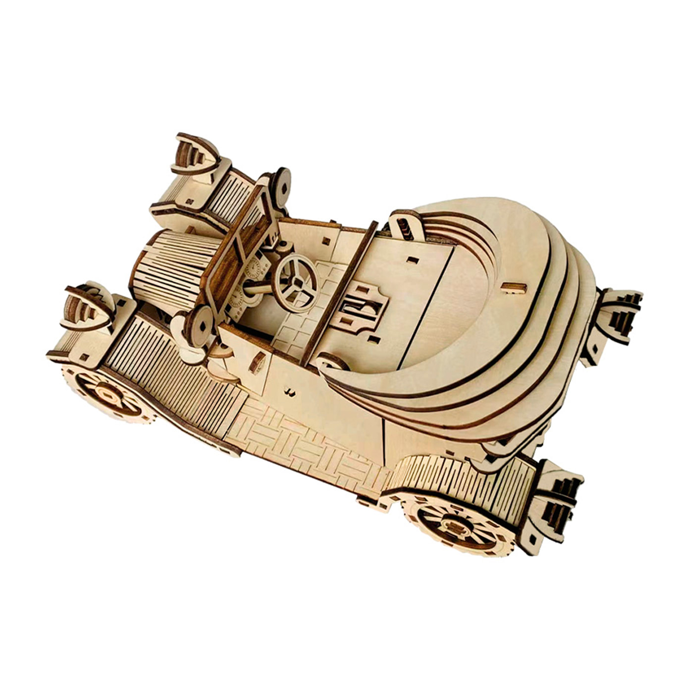Maqueta de Madera 3D, con movimiento mecánico diseño de Convertible antiguo. 220 piezas.