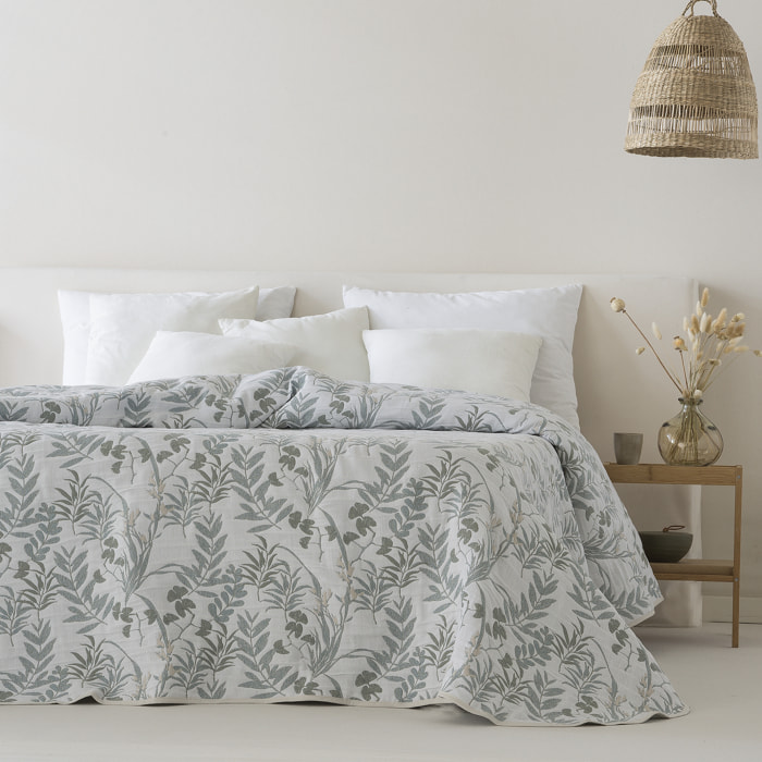 Couvre lit jacquard en coton bleu