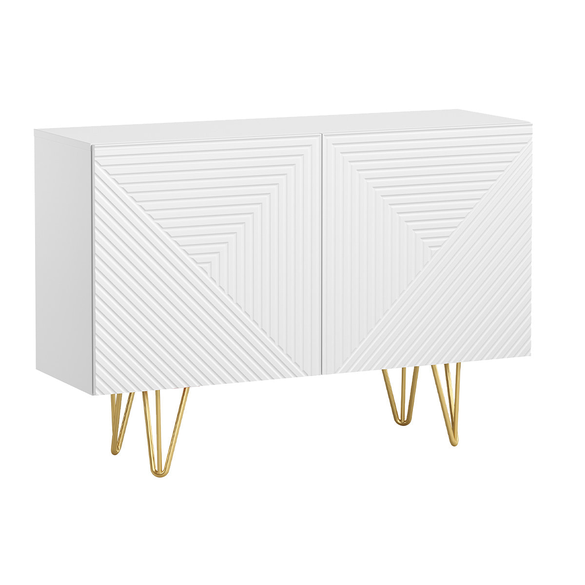 Buffet design gravé blanc mat et métal doré 2 portes L107 cm OZEN