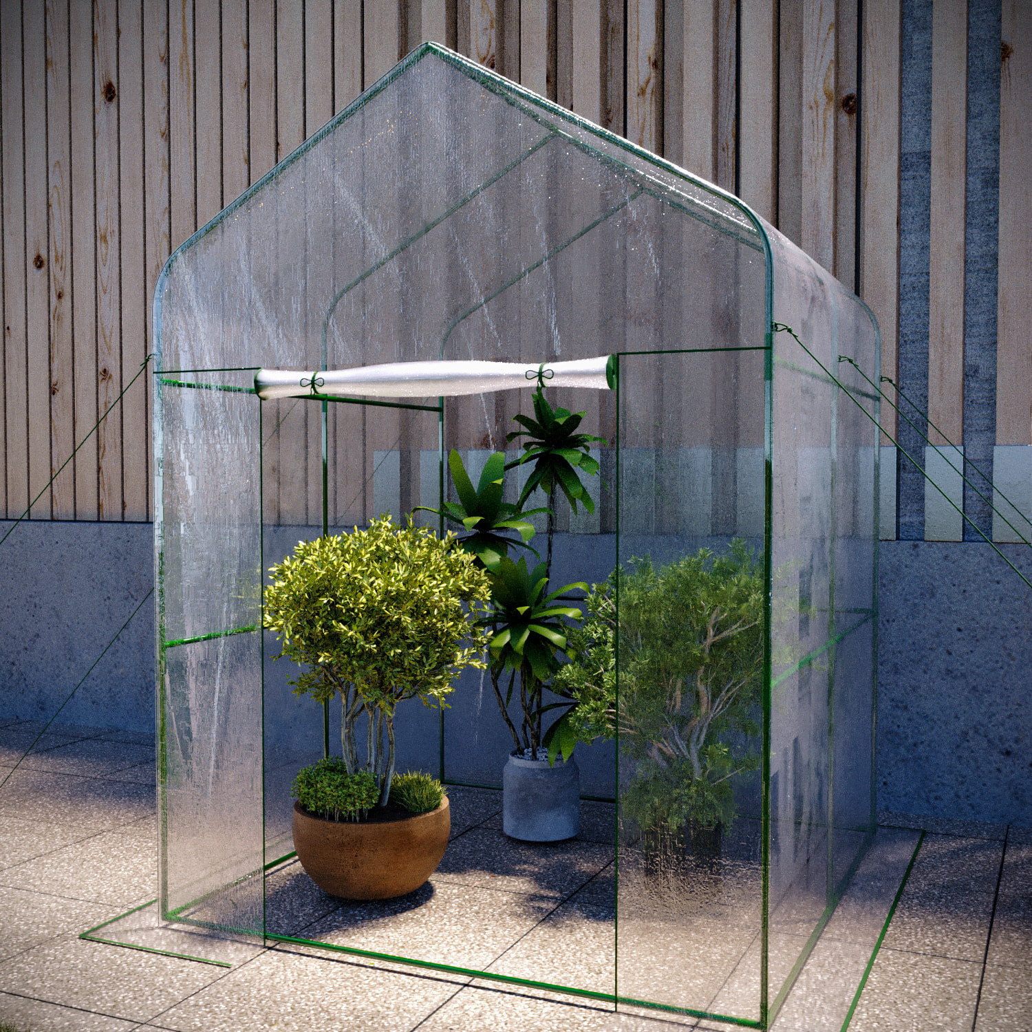 Serra Da Giardino Per Orto Senza Ripiani Telaio In Metallo Casetta In Acciaio Telo Trasparente PVC Porta Avvolgibile Apertura Cerniera 143x143x195 Cm