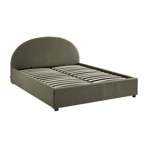 Lit coffre avec sommier à lattes et tête de lit. finition bouclette. kaki. L216.5 x P174 x H102cm