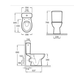 WC à poser sans bride sortie horizontale Gaspard avec abattant frein de chute et déclipsable
