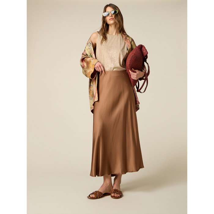 Oltre - Gonna in raso di viscosa - Marrone