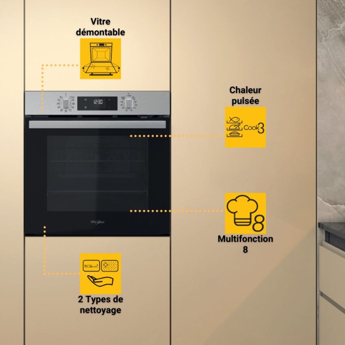 Four encastrable WHIRLPOOL OMR58RR1X - Pyrolyse - Chaleur pulsée - Rails télescopiques - Ajout Vapeur - Inox Anti-traces