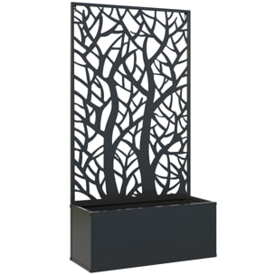 Jardinière treillis haut design graphique arbre 61 x 23 x 113 cm métal époxy noir