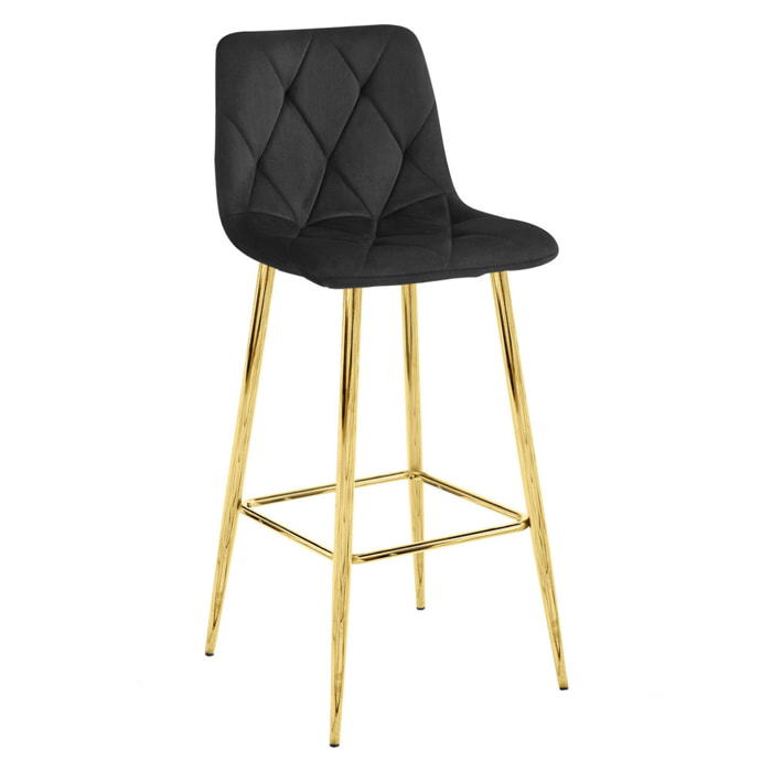 Sgabello bar NADO in velluto nero con gambe oro