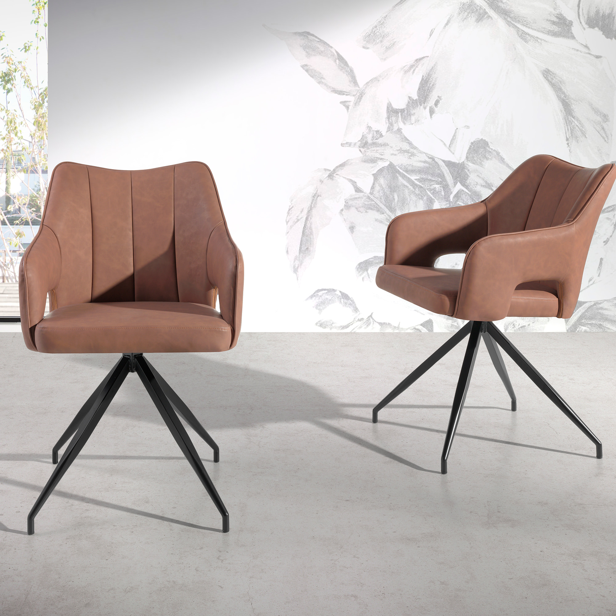 Set de 2 butacas – Polipiel marrón y patas negras