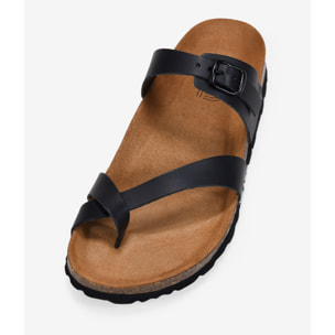 Sandalias de dedo negras en piel con suela de corcho