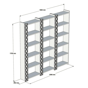 Libreria Destéve, Scaffale da ufficio, Mobile portalibri, Biblioteca, 185x24h170 cm, Noce e Bianco