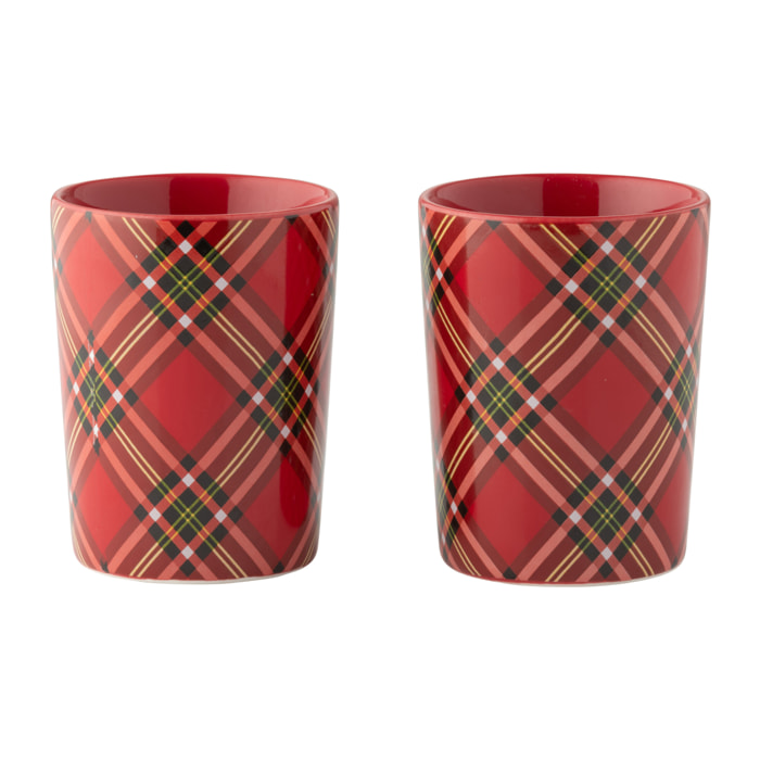 J-Line tasse Plaid - céramique - rouge - boîte de 2
