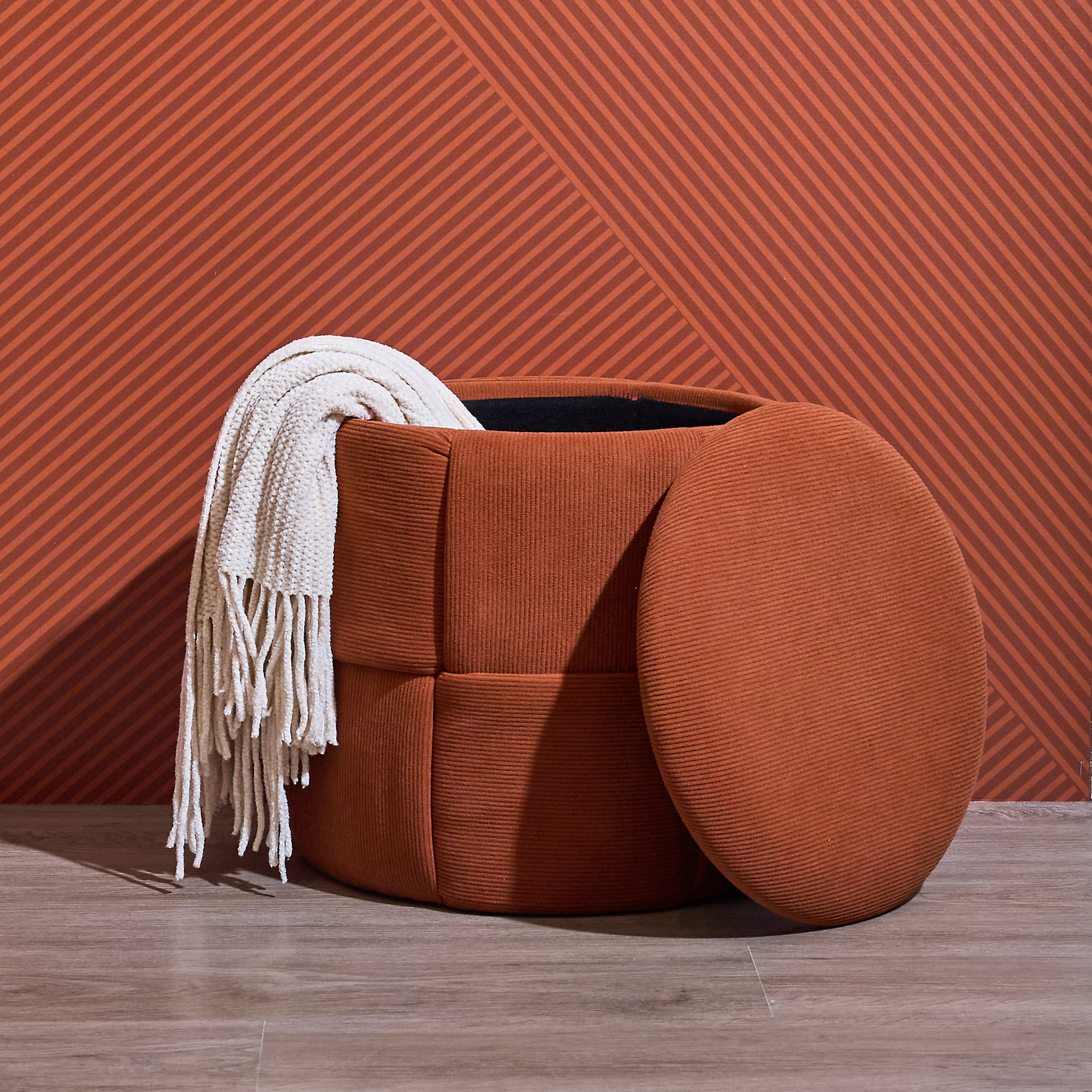 Pouf - HOME DECO FACTORY - Jules - Rangement - Tressé - Terracotta