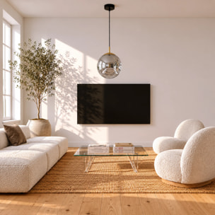 Suspension chrome en verre D25 cm - Brume