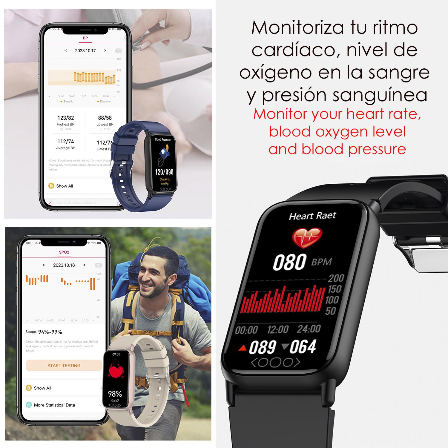 Bracciale intelligente TK72 con temperatura corporea; misuratore di glucosio, acido urico, cardiaco e pressione arteriosa.