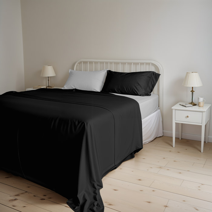 COMPLETO LETTO NATURAL COLOUR MADE IN ITALY COTONE-NERO/GRIGIO CHIARO MATRIMONIALE