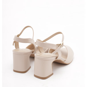 SANDALO TACCO FASCIA E CINTURINO CHOCOLA' NUDE