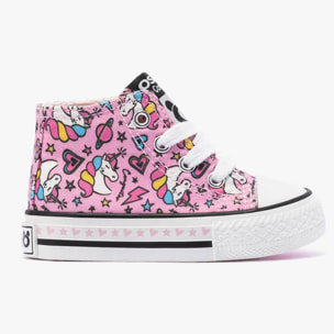 Zapatillas Altas de Bebé de Lona con Estampado de Unicornio en Rosa