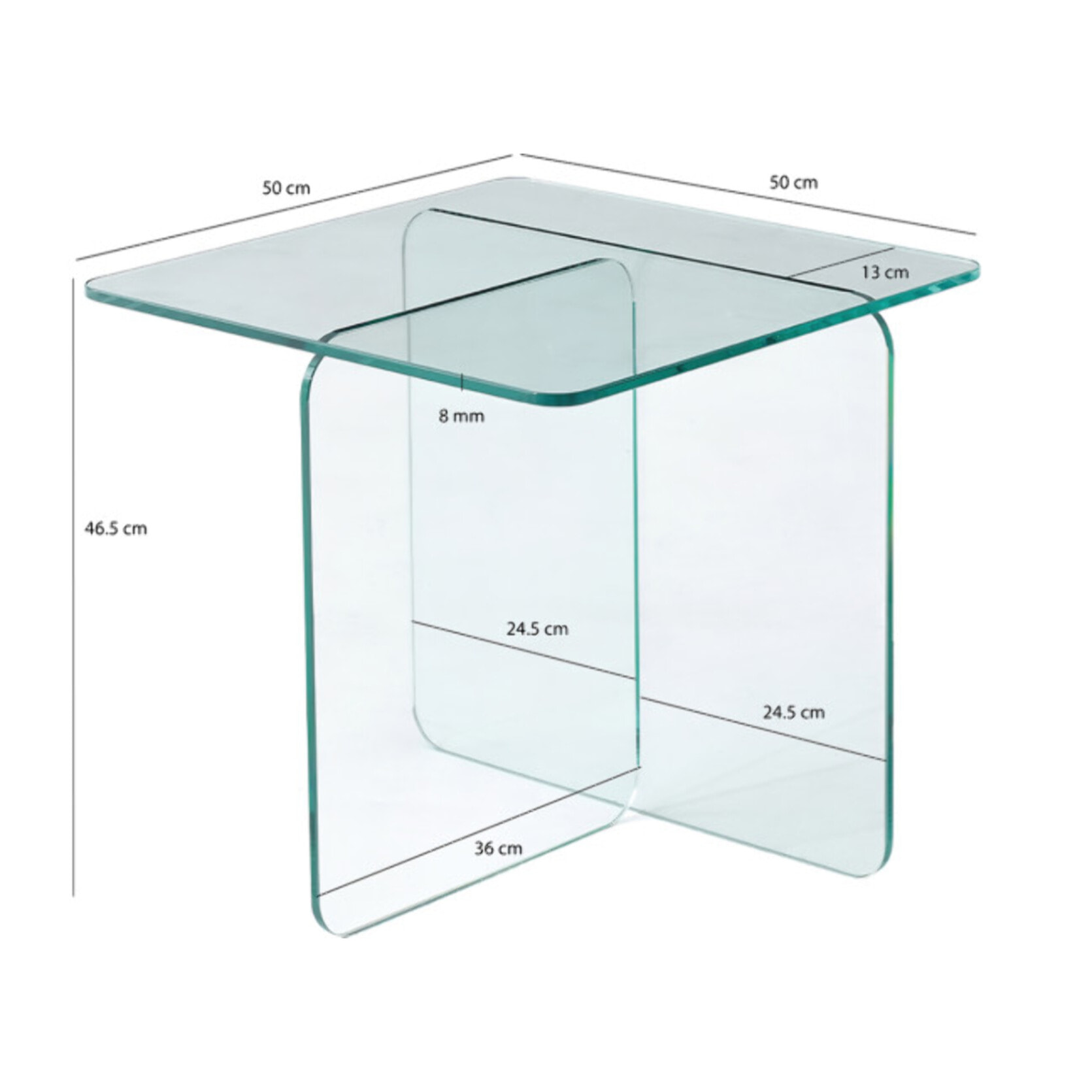Table basse carrée en verre trempé transparent - BENT