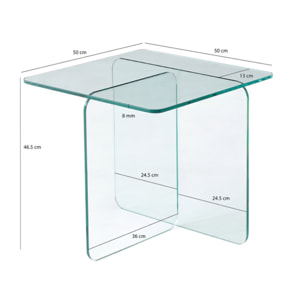 Table basse carrée en verre trempé transparent - BENT