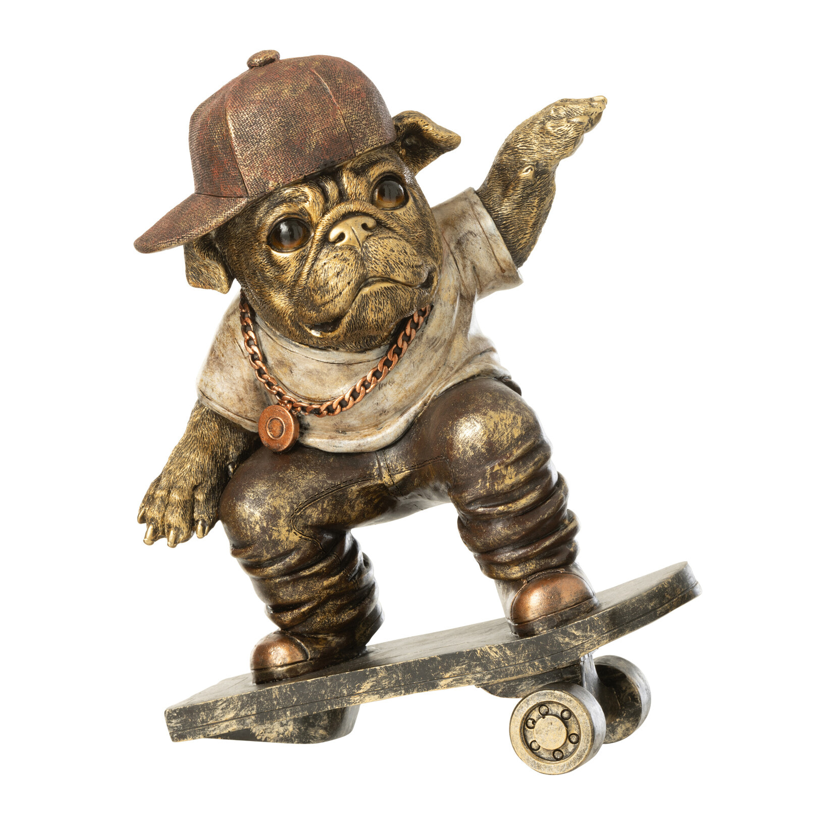 J-Line décoration Bulldog Skateboard - polyrésine - brun