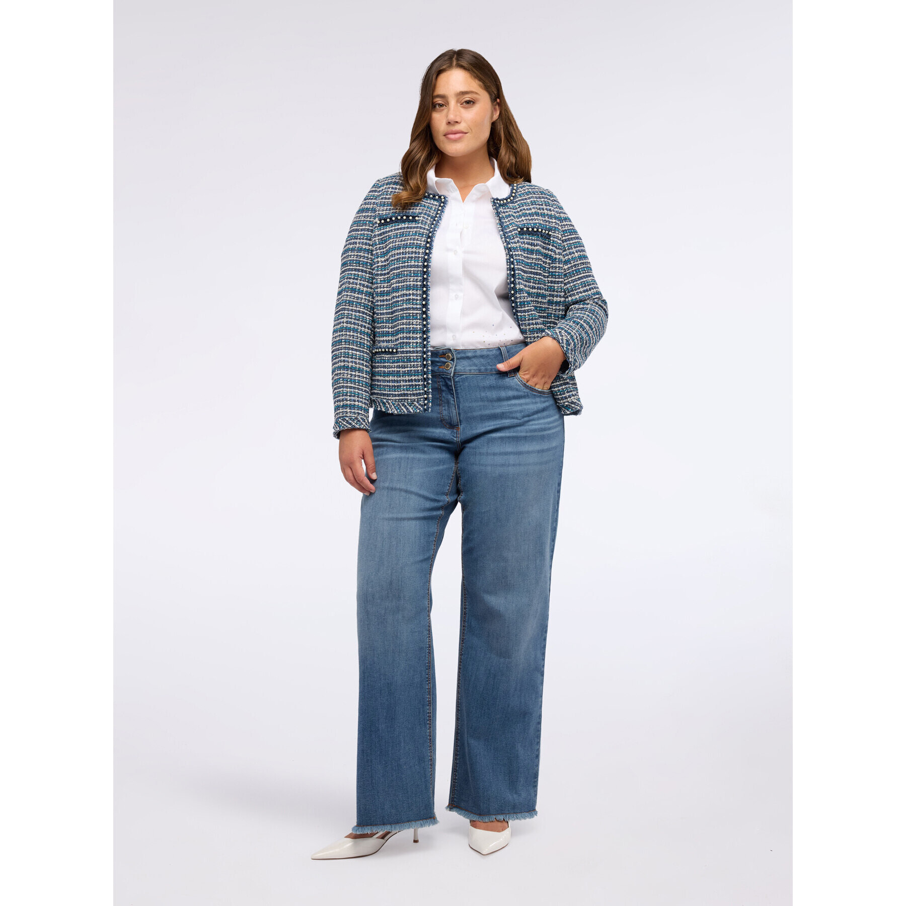 Fiorella Rubino - Giacca tessuto bouclé con perline - Blu