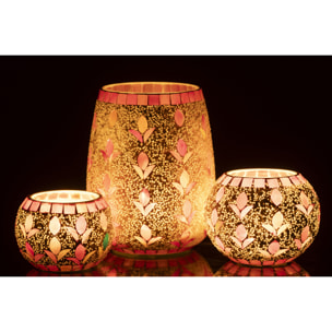 J-Line Chandelier - verre - blanc cassé/fuchsia - large
